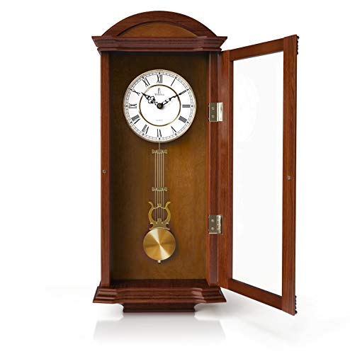 Pendulum Wall Clock Battery Operated - Large Hanging Grandfather Wall Clock with Pendulum - Quiet Wood Pendulum Clock - Wooden Wall Clock for Living Room Decor, Office & Home Décor Gift 27x11
