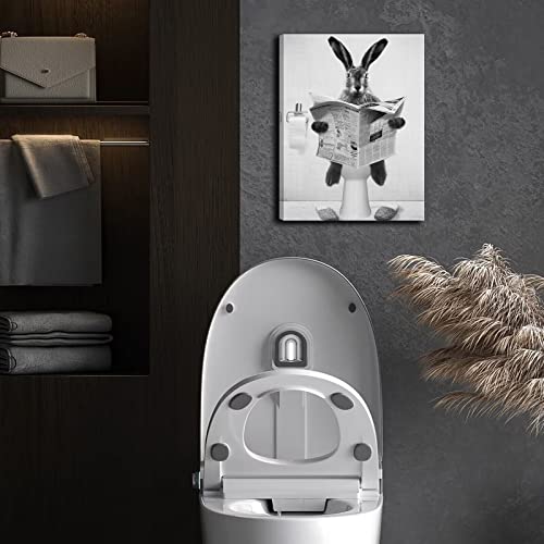 HKDGOKA Cute Rabbit Bathroom Wall Art - Farmhouse Style Animals Bathroom Wall Decor Black and White Canvas Wall Art Ready To Hang for Living Room,Kids Bathroom,Bedroom,Bathroom Decor 11x15inch