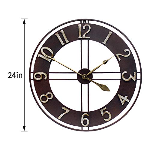 Growsun 24'' Large Wall Clock Pure Metal Retro Heavy Duty Large Decor for Home Living Room Farmhouse