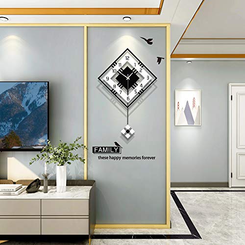 FLEBLE Modern Large Wall Clocks for Living Room Decor Silent Decorative Wall Clock Battery Operated Non-Ticking for Office Kitchen Bedroom 20 Inch Black Wood Pendulum Wall Watch Clocks for Home Indoor