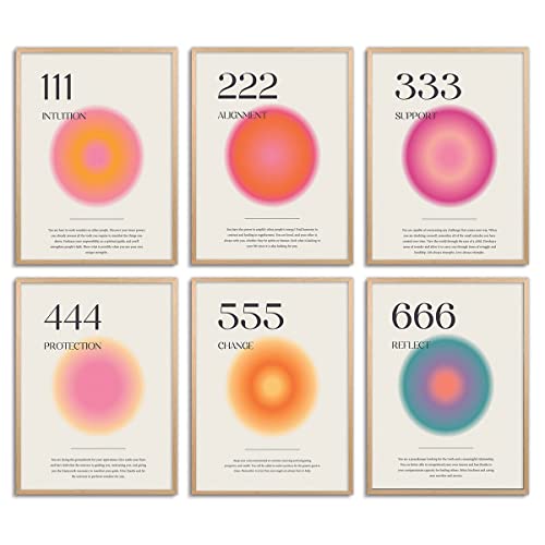 Aura Angel Numbers Poster Sets of 6 for Room Aesthetic Minimalist Inspirational Quotes Canvas Wall Art Bedroom Aesthetic Decor 11x14 Inch Unframed