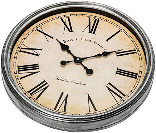 Large Vintage Wall Clock with Rustic Silver Rim