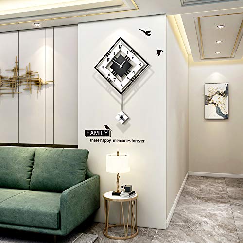 FLEBLE Modern Large Wall Clocks for Living Room Decor Silent Decorative Wall Clock Battery Operated Non-Ticking for Office Kitchen Bedroom 20 Inch Black Wood Pendulum Wall Watch Clocks for Home Indoor