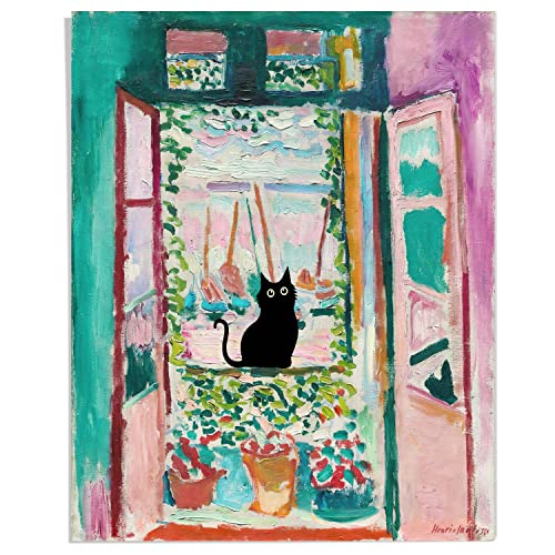 Henri Matisse Wall Art - Matisse Prints - Famous Open Window Poster - Black Cat Poster - Funny Cat Wall Decor Print - Cat Wall Art - Matisse Abstract Vintage Wall Art & Decor, 8x10" Unframed