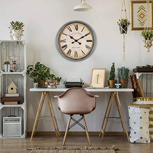 Large Vintage Wall Clock with Rustic Silver Rim