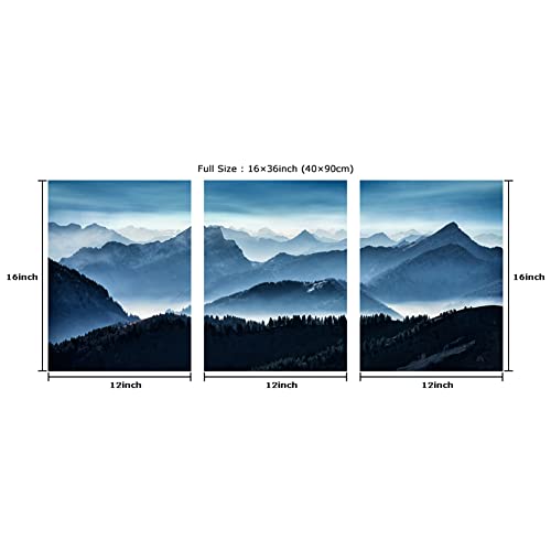 Mountain Wall Art for Bedroom, Blue Abstract Mountain Canvas Picture Prints Artwork,for Living Room Office Dining Room Modern Home Decor Framed Ready to Hang,12" X 16" X 3 Pieces