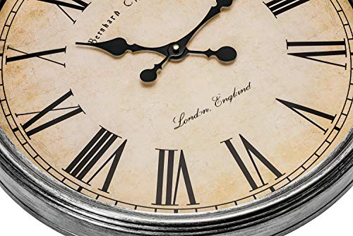 Large Vintage Wall Clock with Rustic Silver Rim