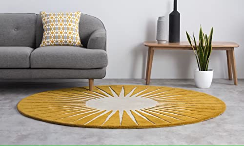 Restoration and Renovation Vaserely Handmade Round Area Rug 100% New Zealand Wool Modern Circular Rug for Living Room Bedroom Dining Room Kitchen (Mustard, 9x9 Round)