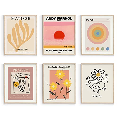 Habseligkeit Abstract Wall Art Prints, Flower Market Wall Art Prints, Cute Matisse Posters for Room Aesthetic Unframed, 8x10in, Set of 6