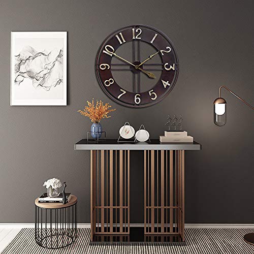 Growsun 24'' Large Wall Clock Pure Metal Retro Heavy Duty Large Decor for Home Living Room Farmhouse