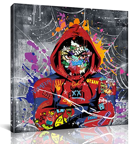 GUGIKA Graffiti Wall Art for Boys Room, Super-Hero Poster for Bedroom, Colorful Canvas Painting Decor for Bathroom, Print Picture Decoration, Size 14x14 In