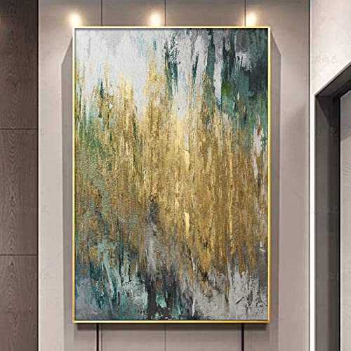 Abstract Green and Gold Canvas Wall Art Abstract Canvas Painting for Living Room Green Modern Art Prints Gray Green Gold Abstract Artwork Abstract Gold Foil Painting for Bedroom Decor 16x24in No Frame