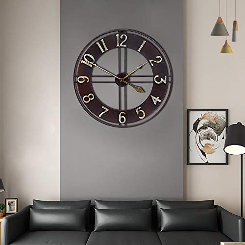 Growsun 24'' Large Wall Clock Pure Metal Retro Heavy Duty Large Decor for Home Living Room Farmhouse