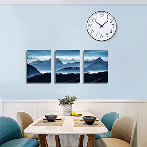 Mountain Wall Art for Bedroom, Blue Abstract Mountain Canvas Picture Prints Artwork,for Living Room Office Dining Room Modern Home Decor Framed Ready to Hang,12" X 16" X 3 Pieces