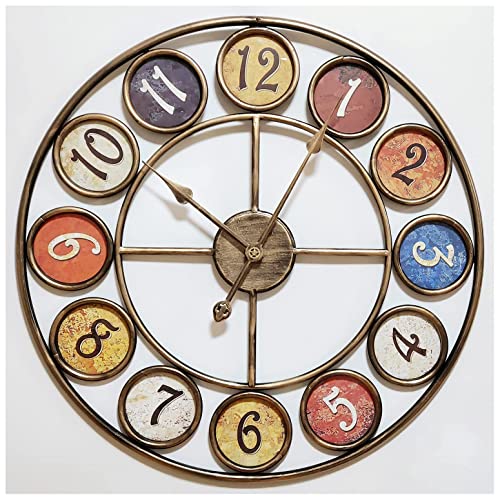MOLEIHAO Large Farmhouse Wall Clock Silent Non-Ticking 24 inches Rustic Retro Metal Quartz Clocks Decorative for Living Room Bedroom Office Garage,Copper-Gold
