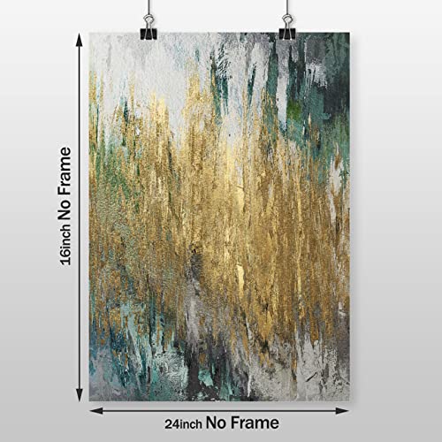 Abstract Green and Gold Canvas Wall Art Abstract Canvas Painting for Living Room Green Modern Art Prints Gray Green Gold Abstract Artwork Abstract Gold Foil Painting for Bedroom Decor 16x24in No Frame
