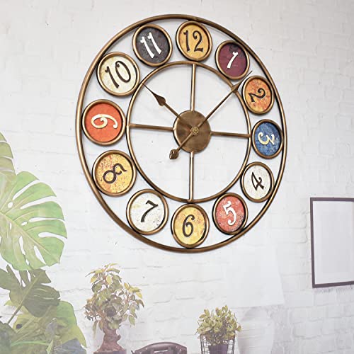 MOLEIHAO Large Farmhouse Wall Clock Silent Non-Ticking 24 inches Rustic Retro Metal Quartz Clocks Decorative for Living Room Bedroom Office Garage,Copper-Gold