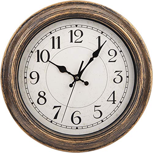 Nicunom 12-Inch Retro Wall Clock, Vintage Round Decorative Wall Clock, Silent Non-Ticking, Battery Operated Movement, Easy to Read, Decorative for Home/Living Room/Bedroom/Kitchen/Office, Antique Gold