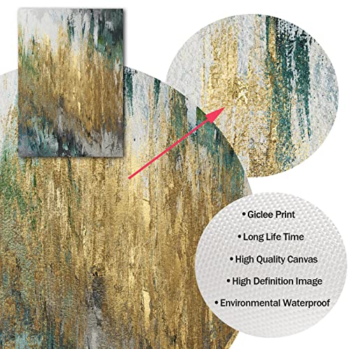 Abstract Green and Gold Canvas Wall Art Abstract Canvas Painting for Living Room Green Modern Art Prints Gray Green Gold Abstract Artwork Abstract Gold Foil Painting for Bedroom Decor 16x24in No Frame