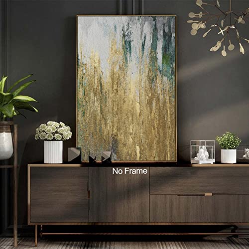 Abstract Green and Gold Canvas Wall Art Abstract Canvas Painting for Living Room Green Modern Art Prints Gray Green Gold Abstract Artwork Abstract Gold Foil Painting for Bedroom Decor 16x24in No Frame