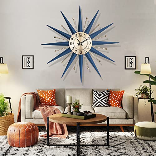 HAOWANJP Mid Century Wall Clock Large Silent Metal Starburst Wall Clocks for Living Room Decor 20 Inch
