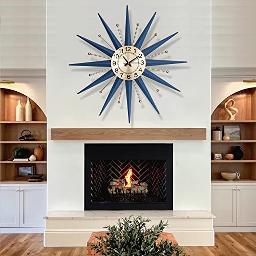 HAOWANJP Mid Century Wall Clock Large Silent Metal Starburst Wall Clocks for Living Room Decor 20 Inch