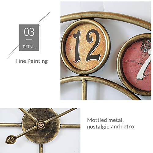 MOLEIHAO Large Farmhouse Wall Clock Silent Non-Ticking 24 inches Rustic Retro Metal Quartz Clocks Decorative for Living Room Bedroom Office Garage,Copper-Gold