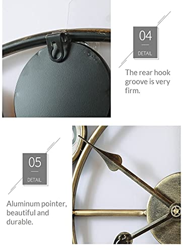 MOLEIHAO Large Farmhouse Wall Clock Silent Non-Ticking 24 inches Rustic Retro Metal Quartz Clocks Decorative for Living Room Bedroom Office Garage,Copper-Gold