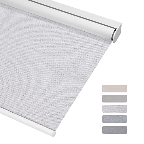 Sulugood Blackout Roller Shades for Window Cordless Jacquard Fabrics Room Darkening Blinds Thermal Insulated Blinds for Bathroom Kitchen Bedroom Office&Home.58" W x 56" H,White.