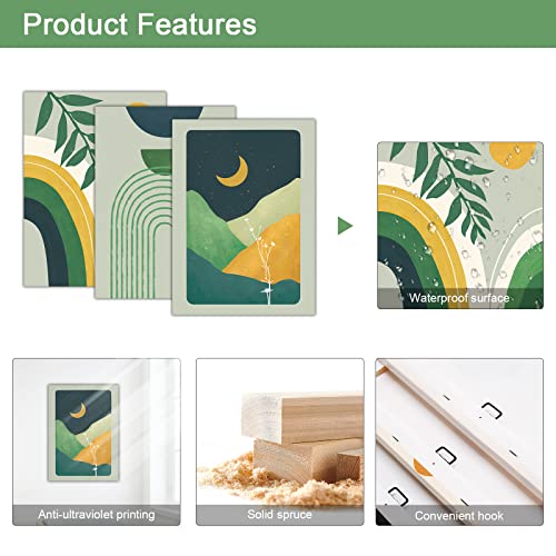 Framed Boho Wall Art Set of 3 Mid Century Modern Decor Minimalist Sage Green Botanical Boho Bathroom Decor Wall Art Canvas Prints Ready To Hang for Bedroom Living Room 12 x 16inch