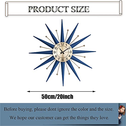 HAOWANJP Mid Century Wall Clock Large Silent Metal Starburst Wall Clocks for Living Room Decor 20 Inch