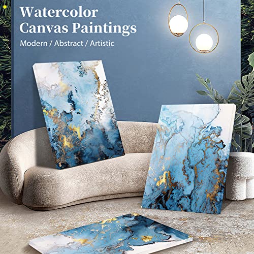 Blue Gold Abstract Canvas Wall Art Set