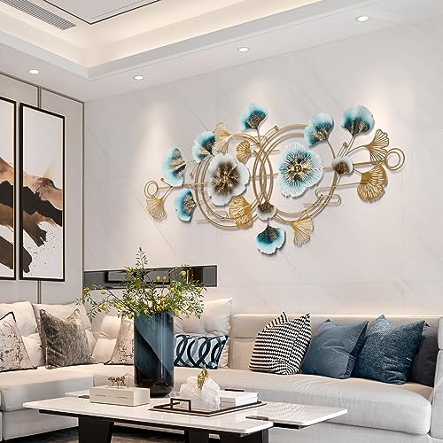 PAREKS Metal Wall Art for Living Room Ginkgo Leaf Metal Art Wall Decor 3d Ginkgo Leaf Wall Decor 50 * 17.3in Room Aesthetic Decor Wall Sculptures for Bedroom Study Office Hotel