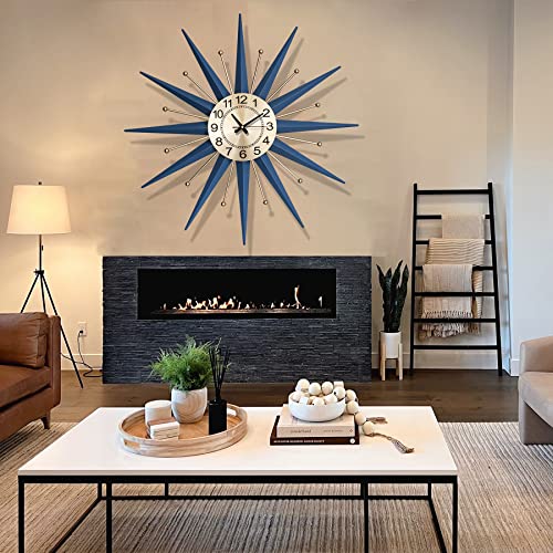 HAOWANJP Mid Century Wall Clock Large Silent Metal Starburst Wall Clocks for Living Room Decor 20 Inch