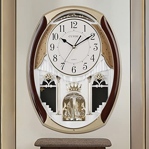 CUYOU Musical Motion Chime Wall Clock with Rotating Pendulum, Decorative Wall Clock, 18 Melodies, for Home, Hotel, Library or Church Decor.