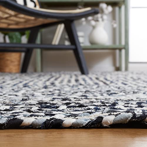 Safavieh Braided Collection 8' x 10' Black/Navy BRD260N Handmade Farmhouse Cotton Area Rug