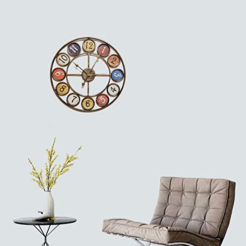 MOLEIHAO Large Farmhouse Wall Clock Silent Non-Ticking 24 inches Rustic Retro Metal Quartz Clocks Decorative for Living Room Bedroom Office Garage,Copper-Gold