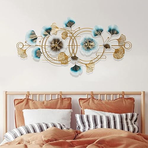 PAREKS Metal Wall Art for Living Room Ginkgo Leaf Metal Art Wall Decor 3d Ginkgo Leaf Wall Decor 50 * 17.3in Room Aesthetic Decor Wall Sculptures for Bedroom Study Office Hotel