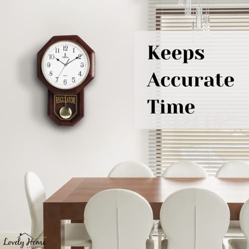 Pendulum Wall Clock - Regulator Clock - Wooden Schoolhouse Wall Clock with Pendulum - Wood Pendulum Clock Battery Operated - Decorative Wall Clocks for Living Room Decor, Home, Office and Gift 18x11