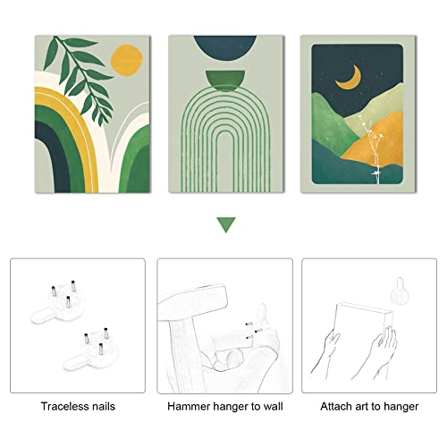 Framed Boho Wall Art Set of 3 Mid Century Modern Decor Minimalist Sage Green Botanical Boho Bathroom Decor Wall Art Canvas Prints Ready To Hang for Bedroom Living Room 12 x 16inch