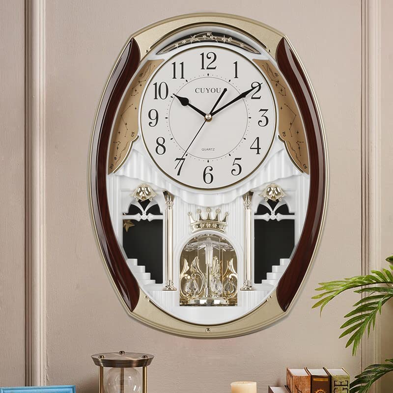 CUYOU Musical Motion Chime Wall Clock with Rotating Pendulum, Decorative Wall Clock, 18 Melodies, for Home, Hotel, Library or Church Decor.
