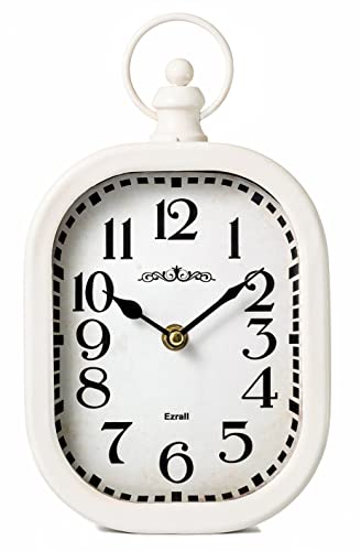 Ezrall Small Wall Clock 11 Inch Silent Non-Ticking Battery Operated Vintage Wall Clock Farmhouse Rectangle Metal Wall Clock Decorative for Kitchen/Bedroom/Living Room/Bathroom White