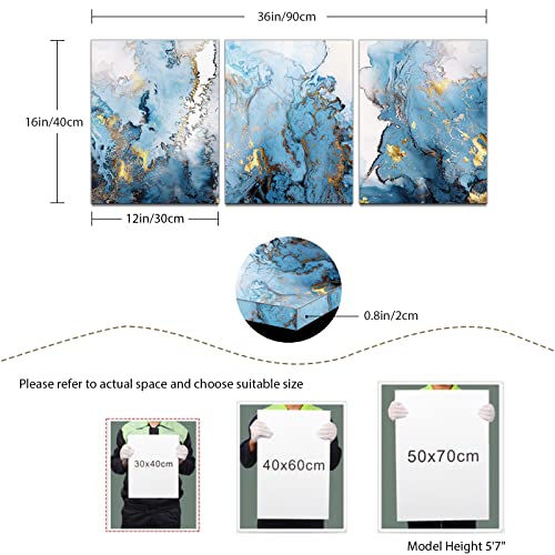 Blue Gold Abstract Canvas Wall Art Set