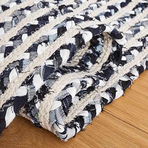 Safavieh Braided Collection 8' x 10' Black/Navy BRD260N Handmade Farmhouse Cotton Area Rug