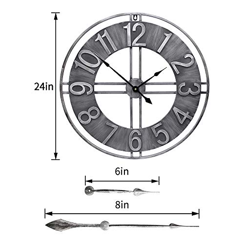 YIDIE 24 inch Large Wall Clock Decorative Metal Retro Oversized Clocks Decor for Home Farmhouse Living Room