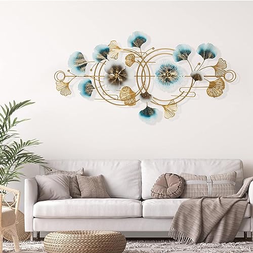 PAREKS Metal Wall Art for Living Room Ginkgo Leaf Metal Art Wall Decor 3d Ginkgo Leaf Wall Decor 50 * 17.3in Room Aesthetic Decor Wall Sculptures for Bedroom Study Office Hotel