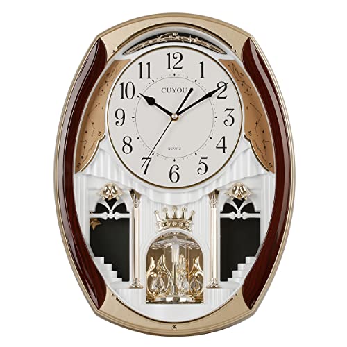 CUYOU Musical Motion Chime Wall Clock with Rotating Pendulum, Decorative Wall Clock, 18 Melodies, for Home, Hotel, Library or Church Decor.