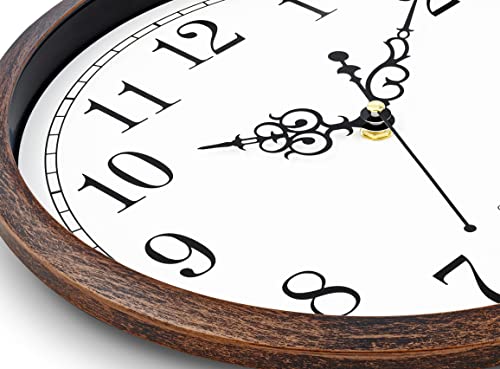 Bernhard Products Wall Clock 12 Inch Silent Non Ticking Movement Quality Quartz Battery Operated Round Easy to Read Decorative Brown Home/Kitchen/Office/Bedroom/Classroom/School Clocks, Black Numbers