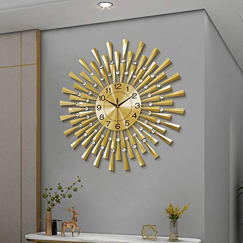 FLEBLE Large Wall Clocks for Living Room Decor Modern Gold Silent Wall Clock Battery Operated Non-Ticking for Bedroom Kitchen Office Home Decorative 24 Inch Retro Crystal Clocks Wall Decor for House