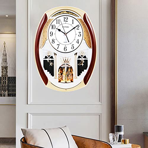 CUYOU Musical Motion Chime Wall Clock with Rotating Pendulum, Decorative Wall Clock, 18 Melodies, for Home, Hotel, Library or Church Decor.
